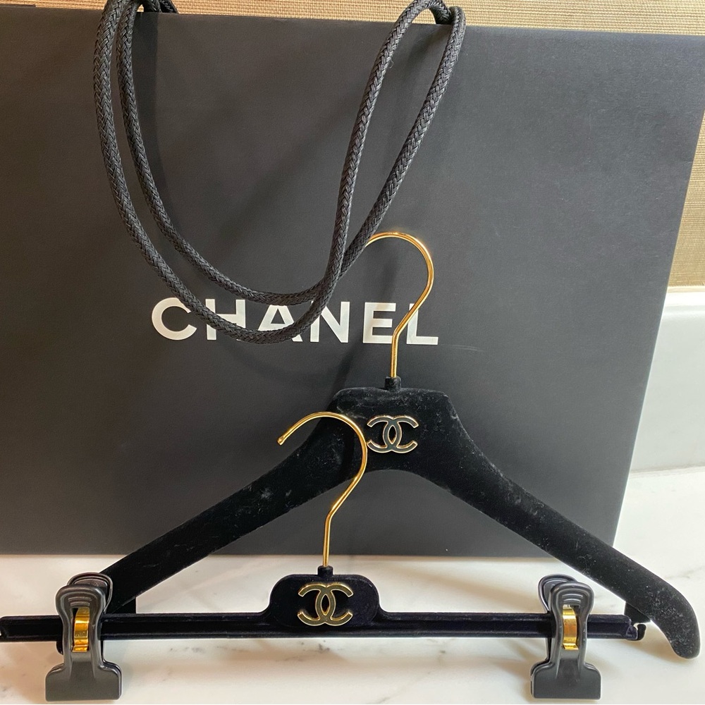 2 Authentic Chanel Hangers, plus bag empty chanel